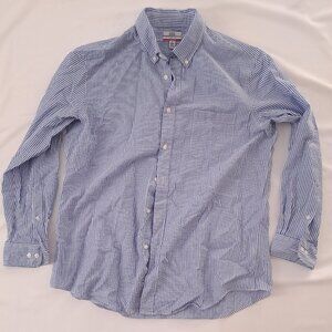 Croft & Barrow Blue White Seersucker Stripe Shirt 17 34/35 Large